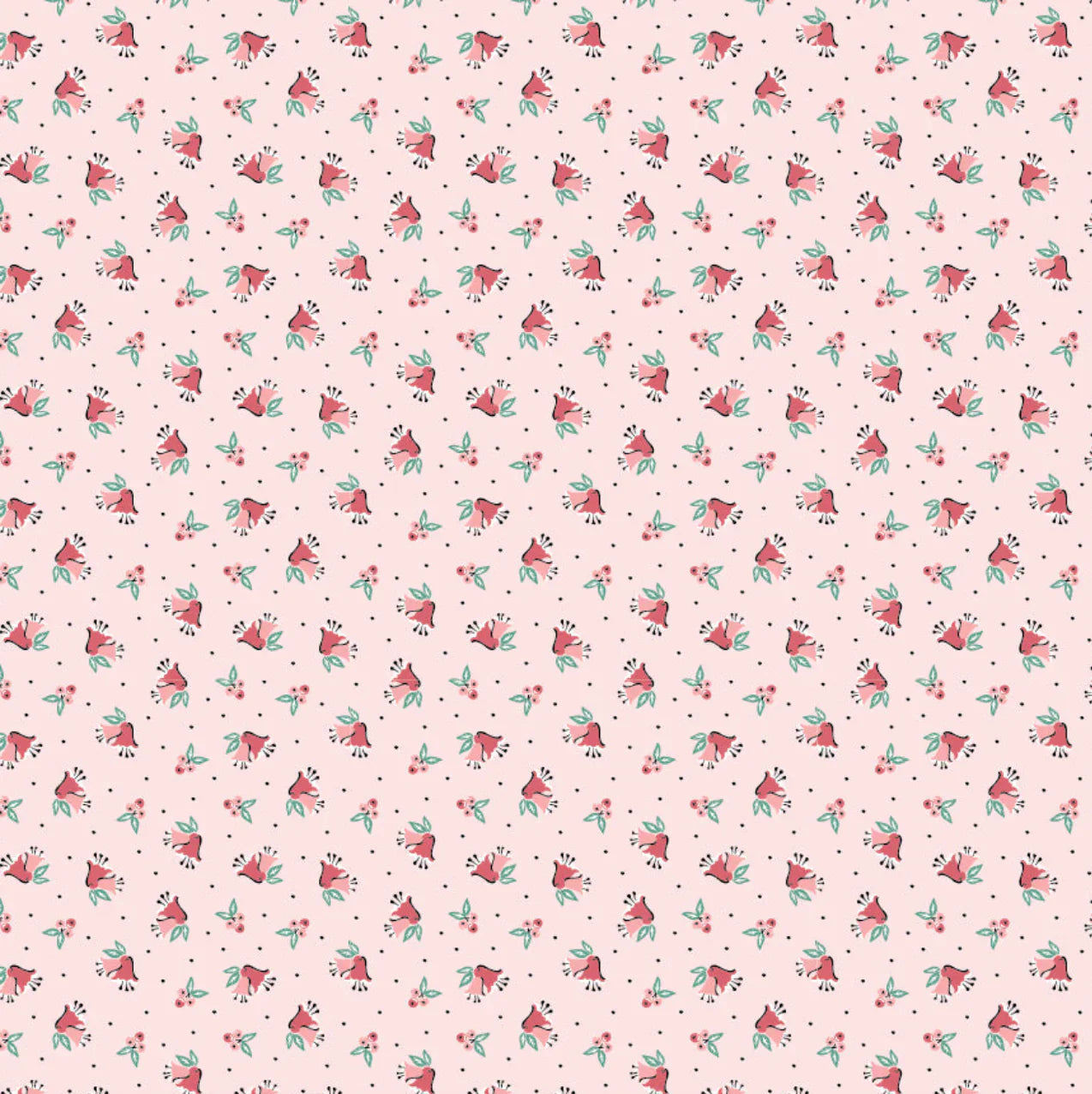 1/2 metro de Tela Mini Campanillas Florales sobre rosa Poppie Cotton - 110 cm