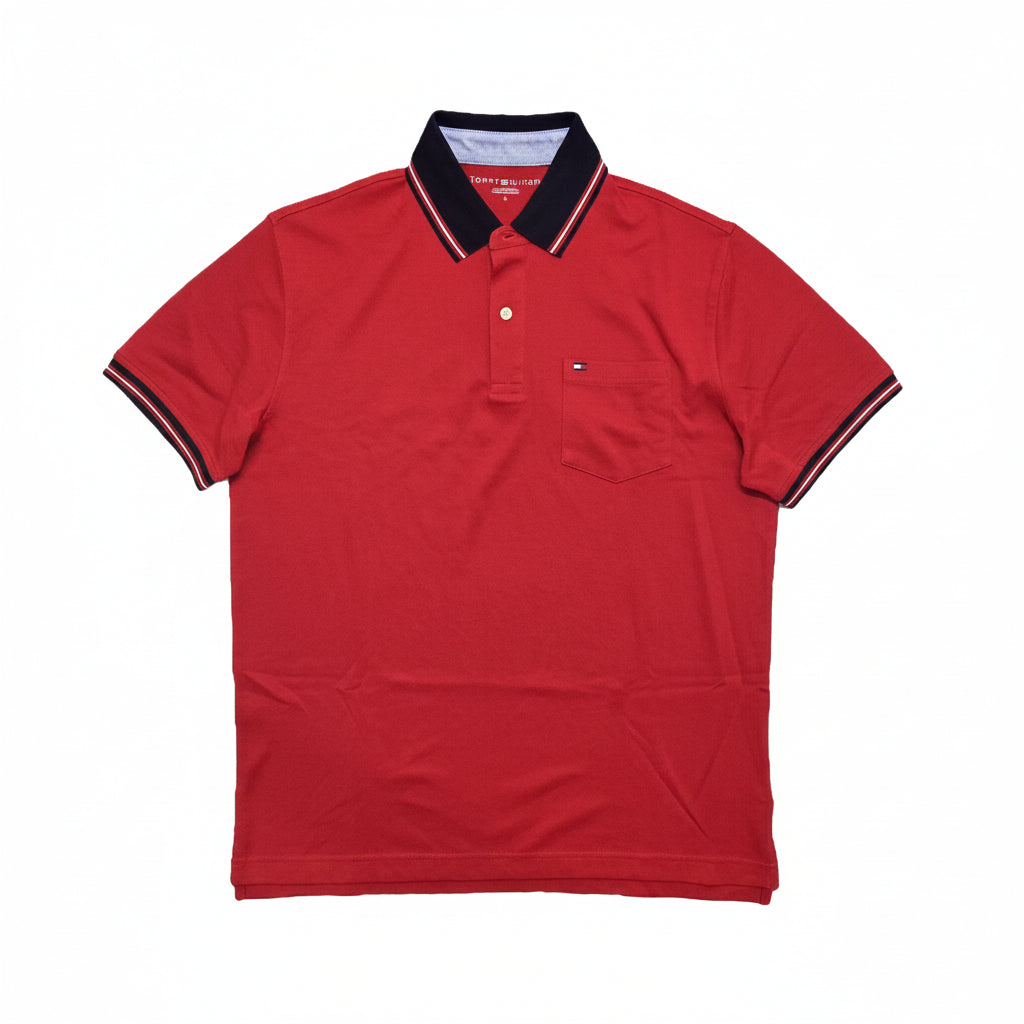 Playera Polo Tommy Hilfiger Hombre — Rojo Cuello Negro Talla M
