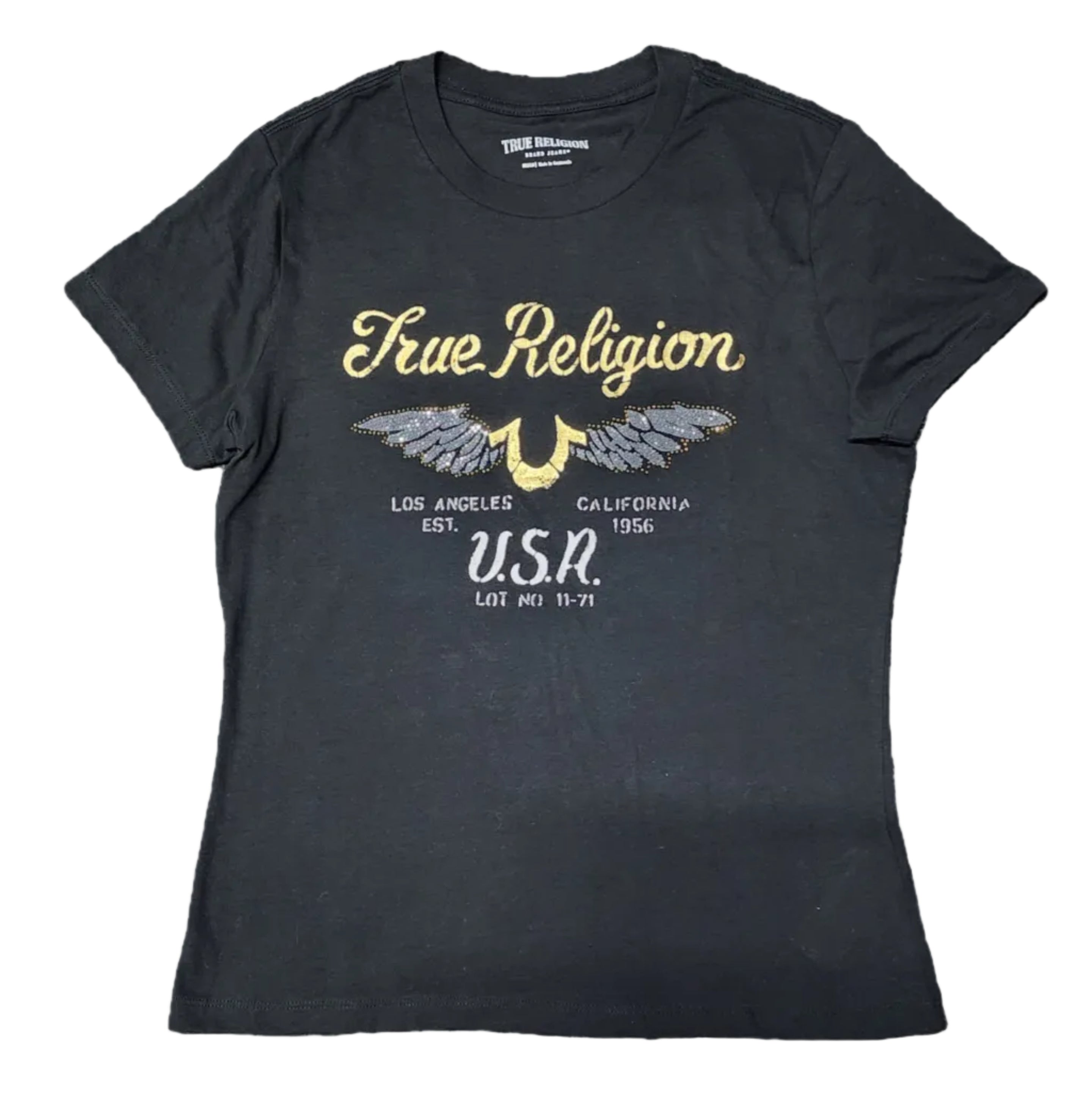 Playera Cuello Redondo True Religion Negra USA Cristales Talla M