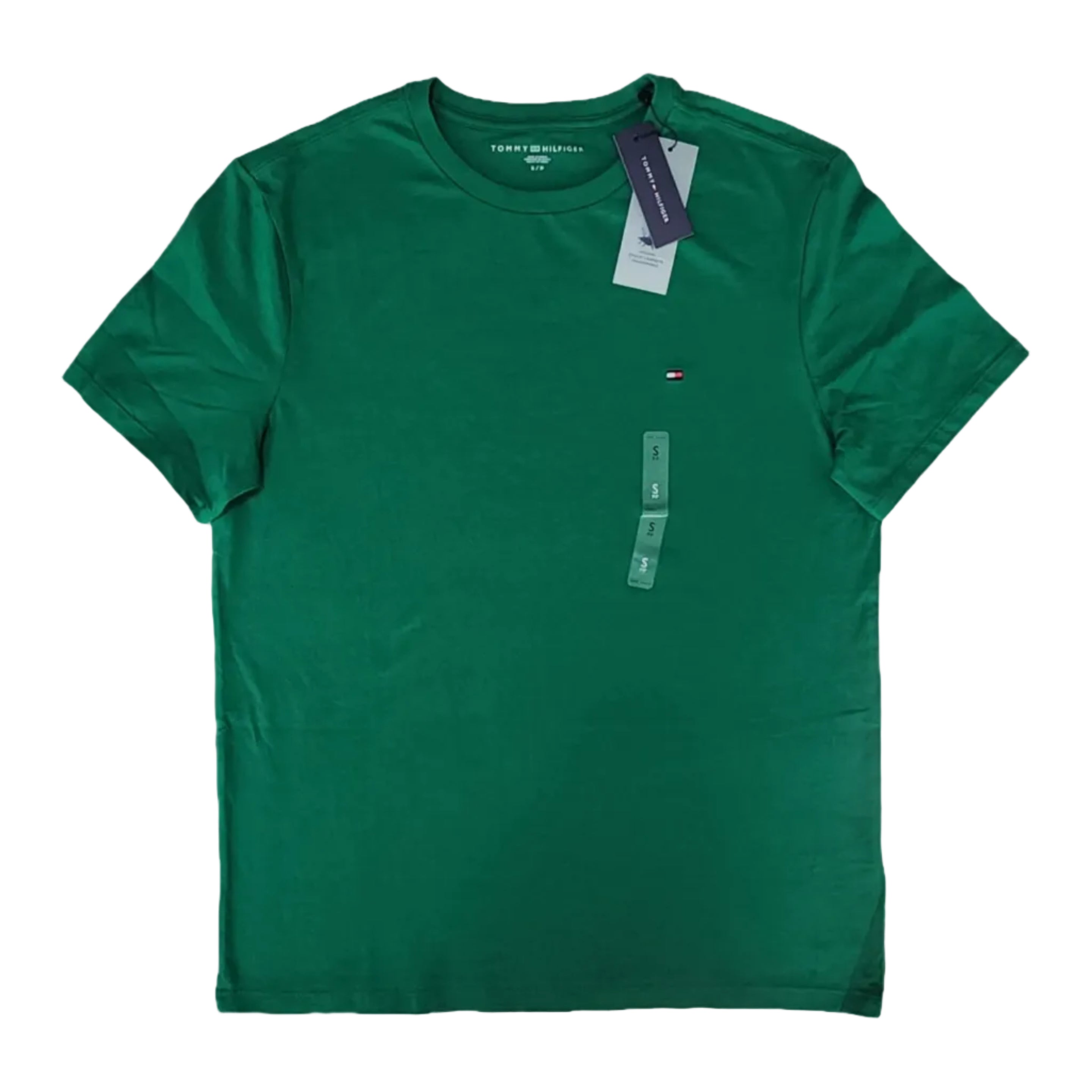 Playera Cuello Redondo Tommy Hilfiger Hombre — Verde Bandera Liso Bandera TH Talla S