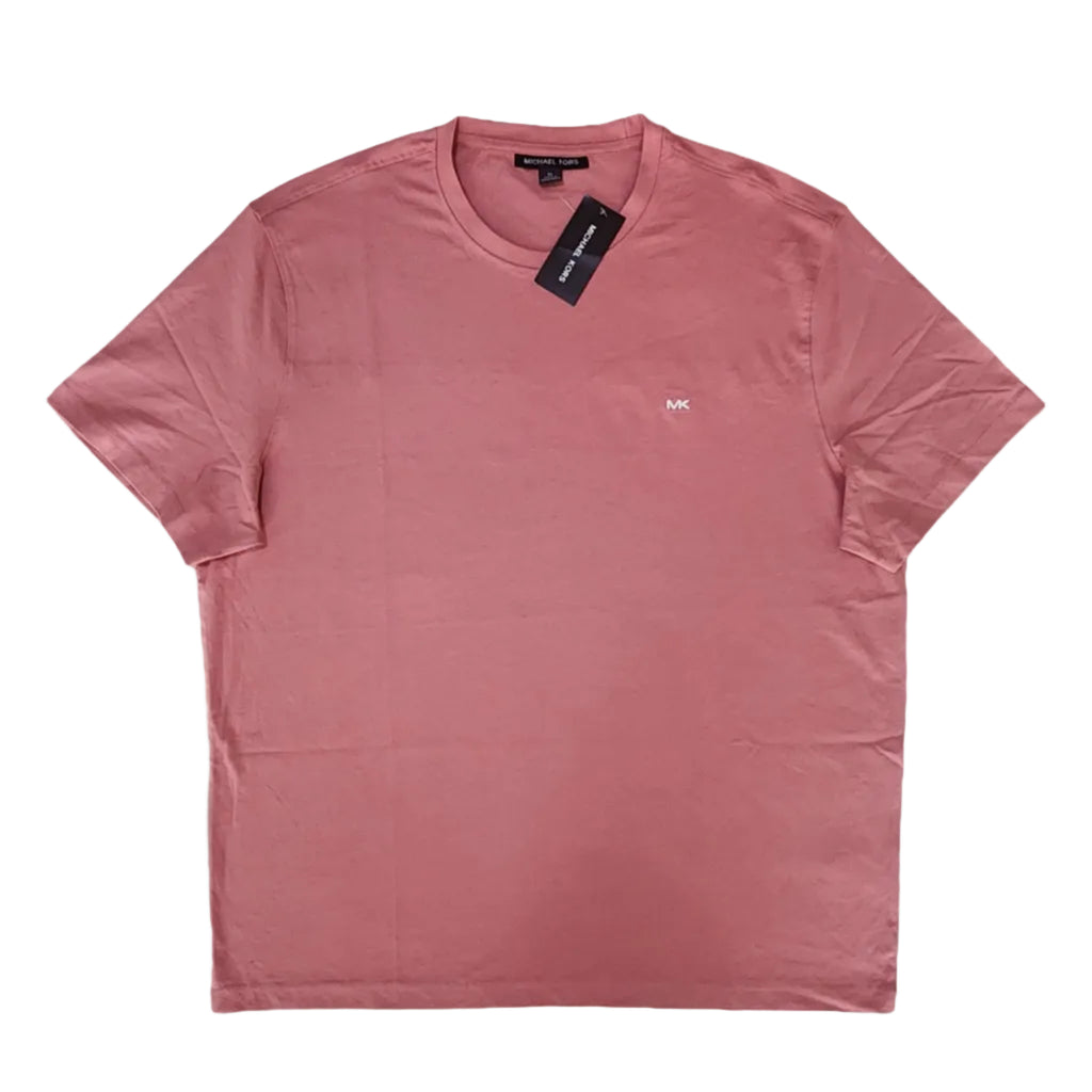 Playera Cuello Redondo Michael Kors Hombre — Rosa Viejo Liso Logo MK Metálico Talla XL