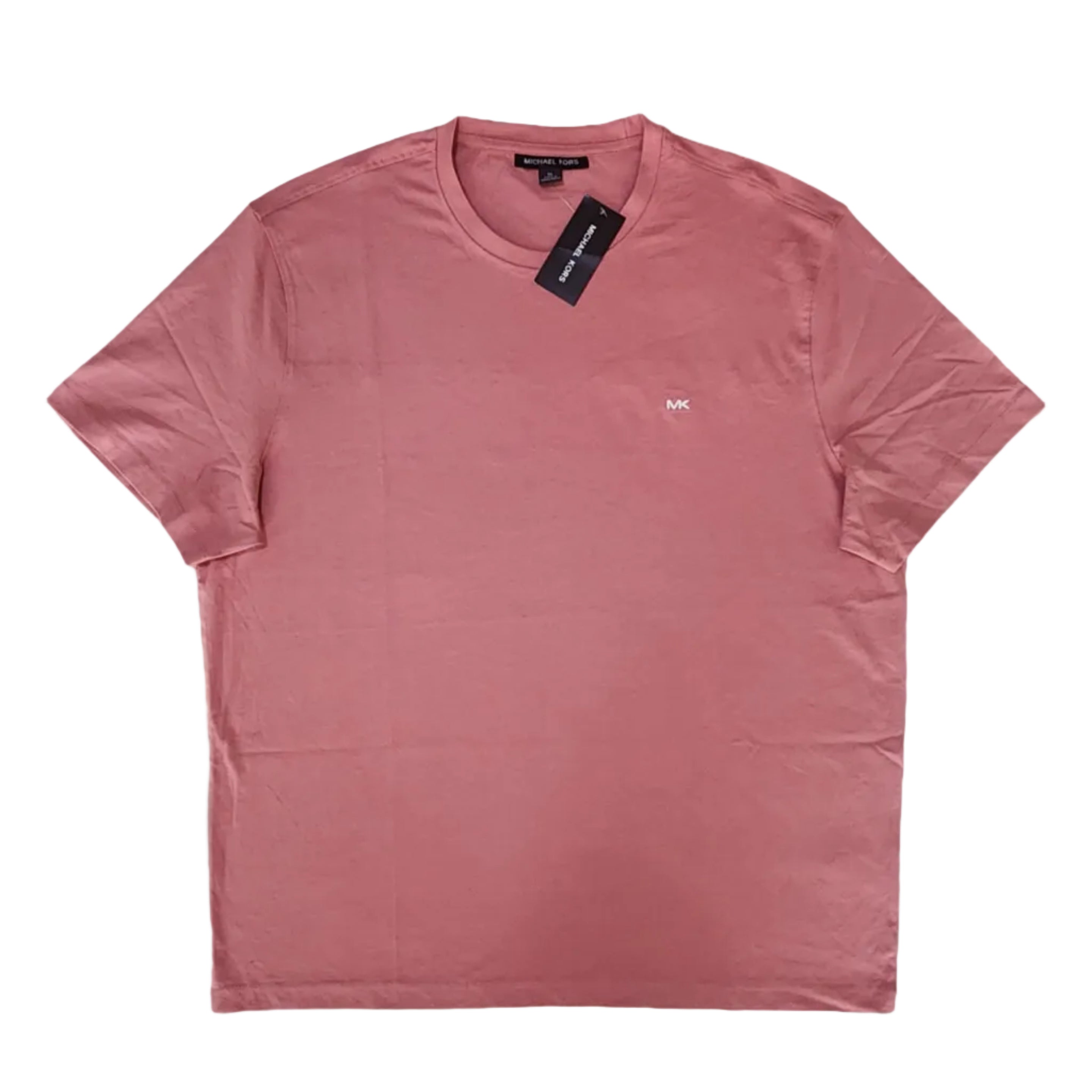 Playera Cuello Redondo Michael Kors Hombre — Rosa Viejo Liso Logo MK Metálico Talla XL