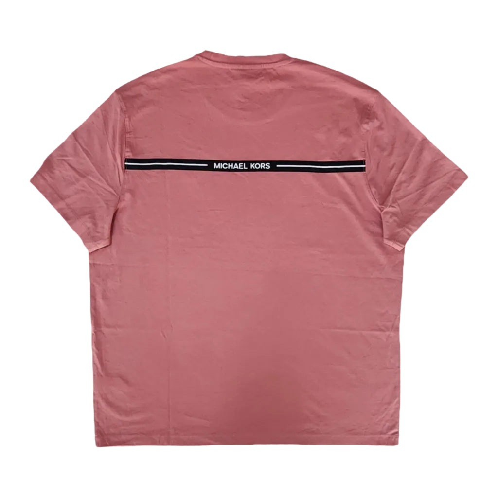 Playera Cuello Redondo Michael Kors Hombre — Rosa Viejo Liso Logo MK Metálico Talla XL
