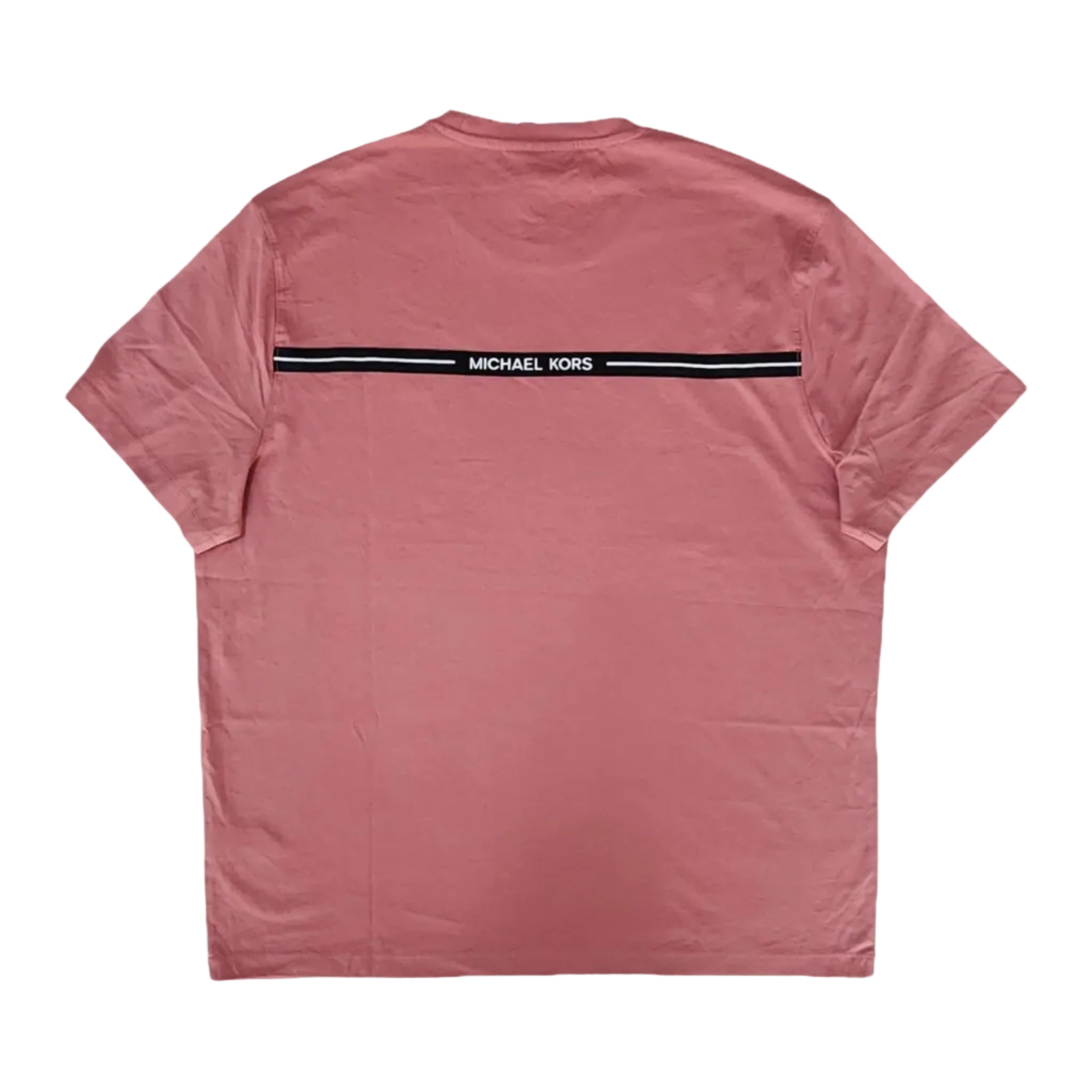 Playera Cuello Redondo Michael Kors Hombre — Rosa Viejo Liso Logo MK Metálico Talla XL