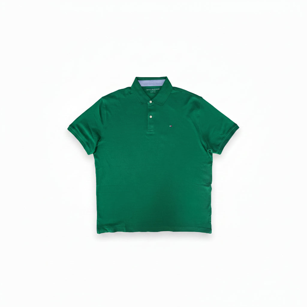 Playera Polo Tommy Hilfiger Hombre — Verde Bandera Liso Bandera TH Tallas L-XL