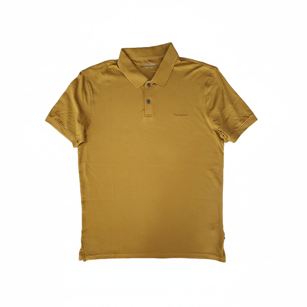Playera Polo Calvin Klein Hombre — Mostaza Dorado Liso Logo CK Talla M