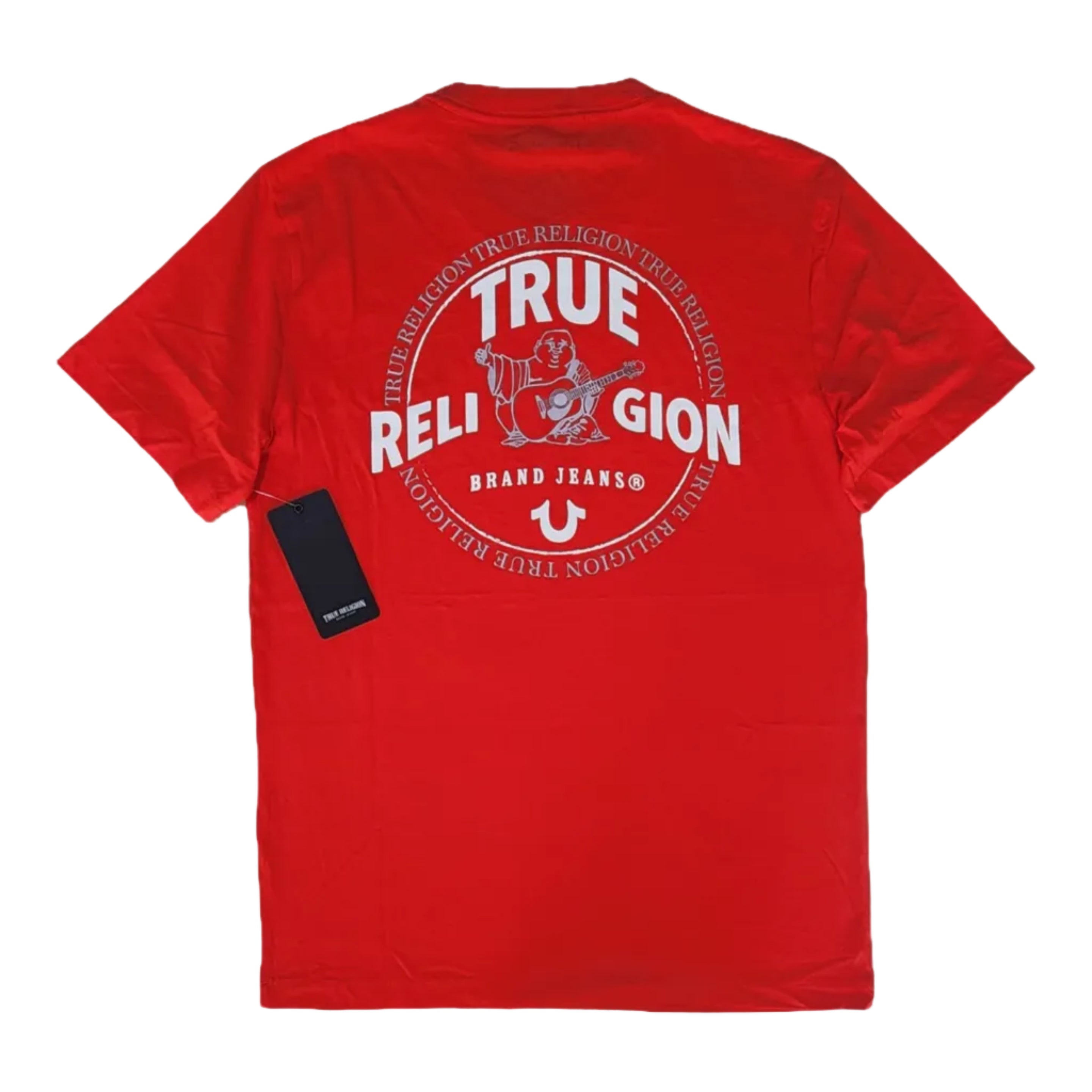 Playera Cuello Redondo True Religion Hombre — Roja Logo Herradura y Estampado Espalda Tallas S-M