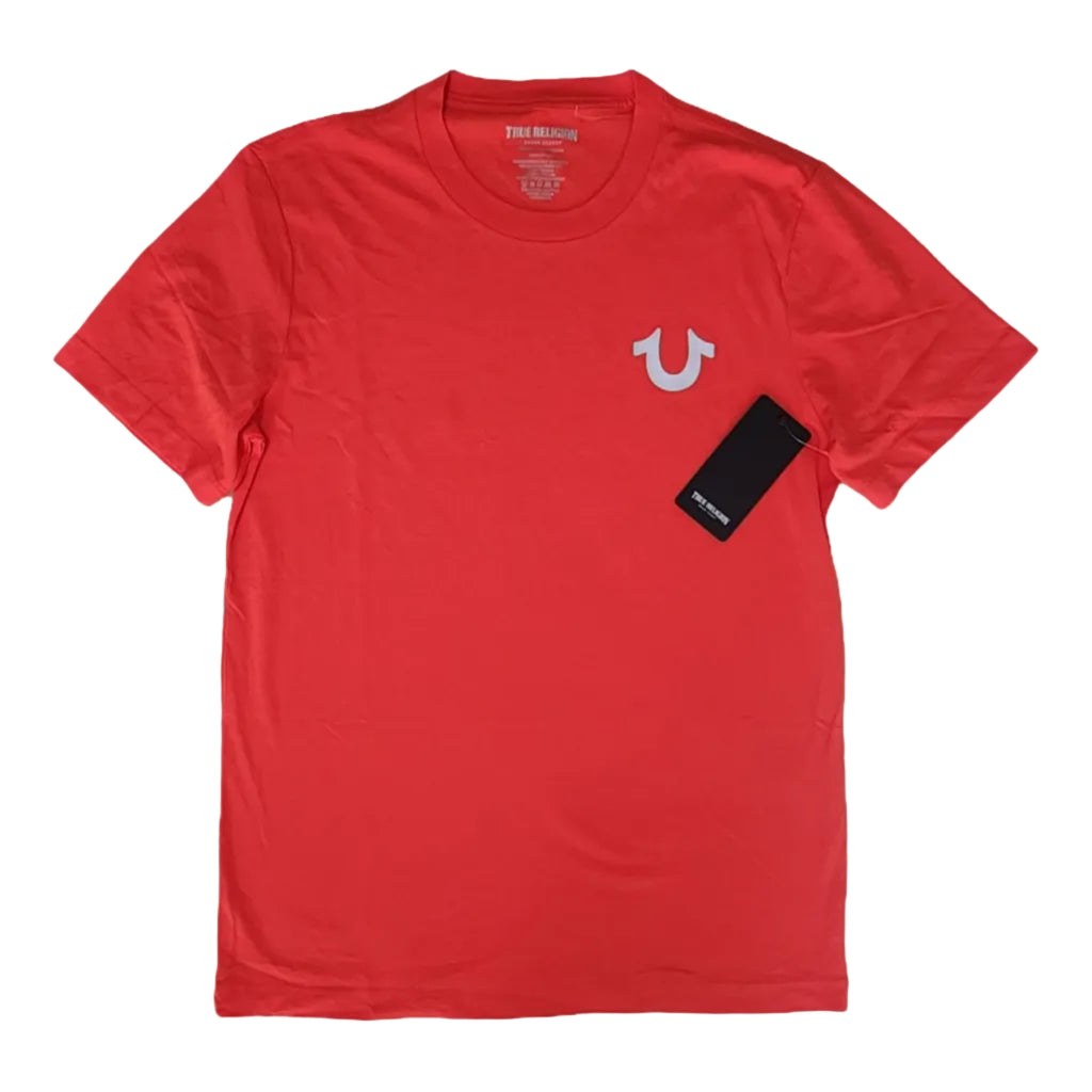 Playera Cuello Redondo True Religion Hombre — Roja Logo Herradura y Estampado Espalda Tallas S-M