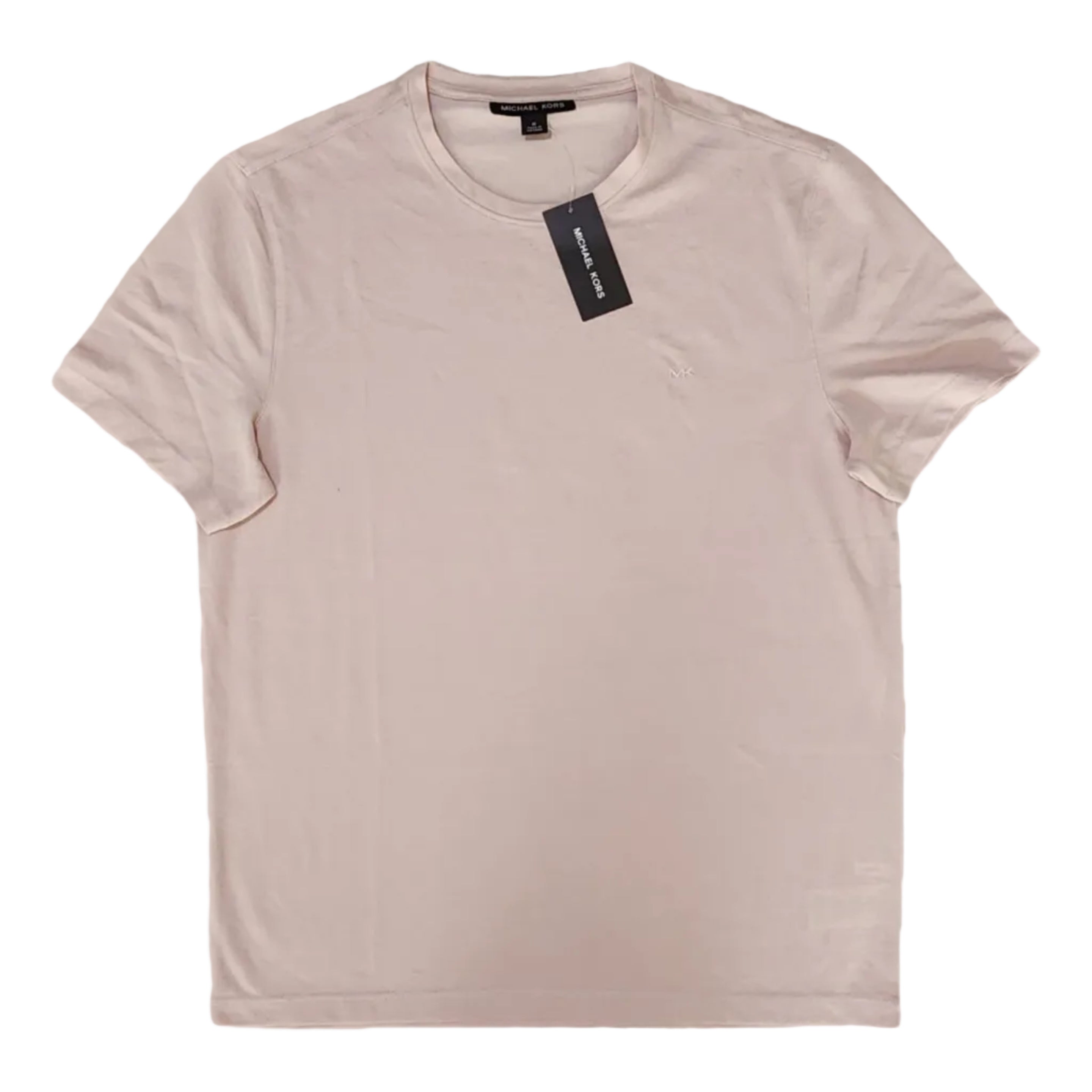 Playera Cuello Redondo Michael Kors Hombre — Beige Arena Liso Logo MK Tono sobre Tono Talla XL