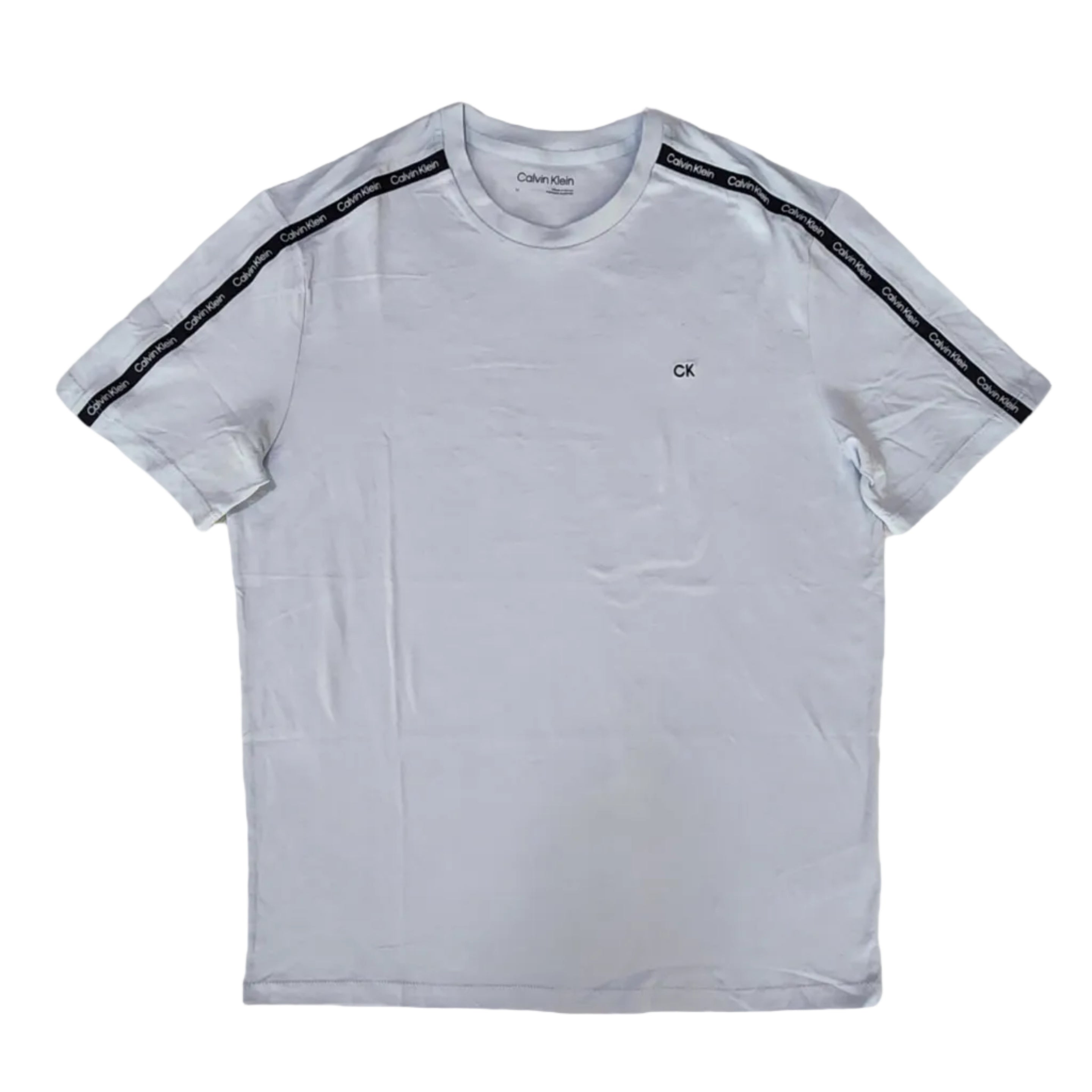 Playera Cuello Redondo Calvin Klein Hombre — Gris Ice Logo CK y Cinta Calvin Klein en Mangas Talla XL