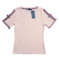Playera Cuello Redondo Tommy Hilfiger Rosa Palo Mangas Rayas Tricolor Talla XS