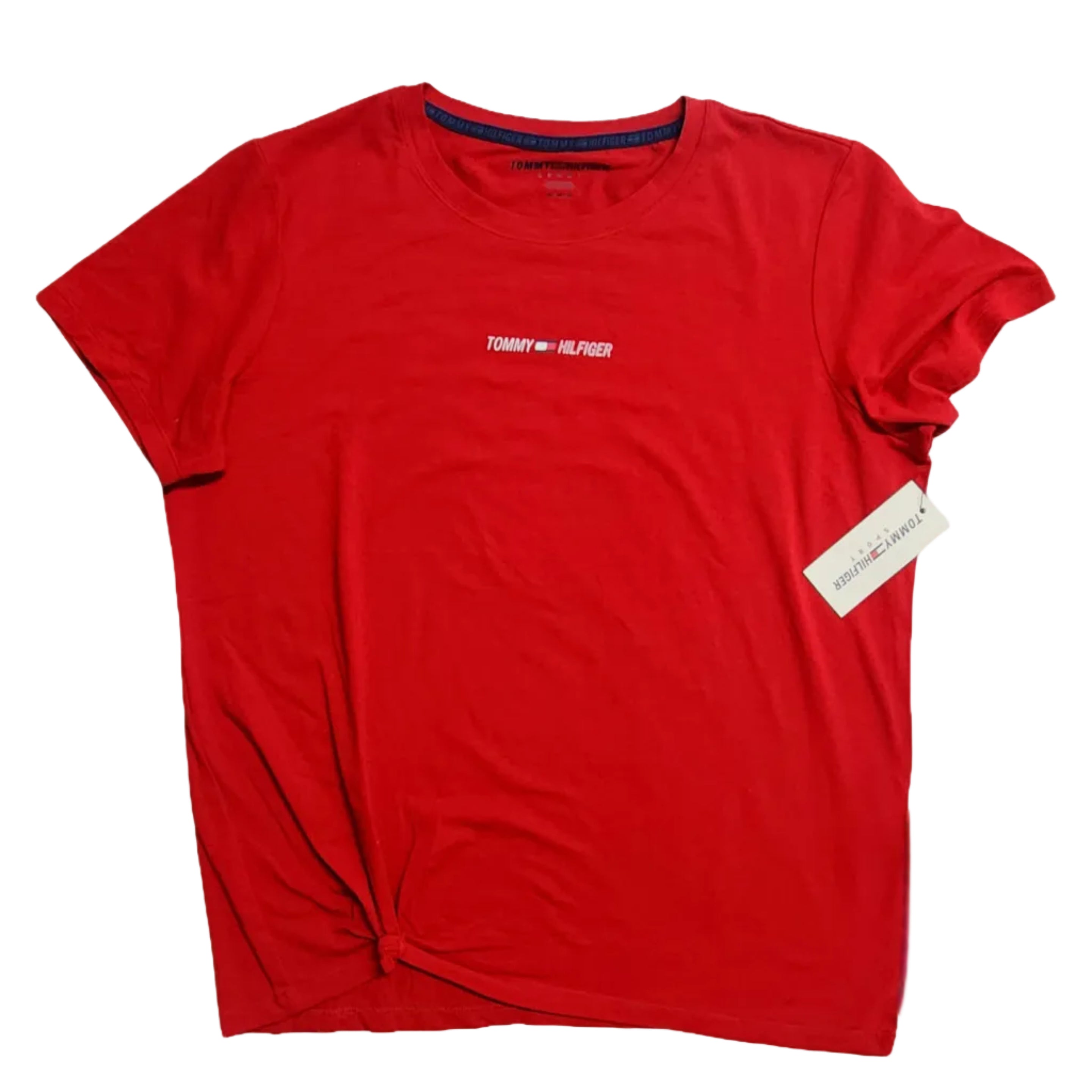 Playera Cuello Redondo Tommy Hilfiger Mujer — Roja Logo Centrado Blanco Talla L