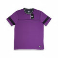 Playera Cuello Redondo DKNY Hombre — Morado Púrpura Bandas Negras Logo Talla M