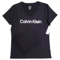 Playera Cuello V Calvin Klein Performance Mujer — Negra Logo Calvin Klein Grande Blanco Talla L