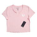 Playera Cuello V True Religion Mujer — Rosa Palo Logo Herradura Blanco Crop Talla L