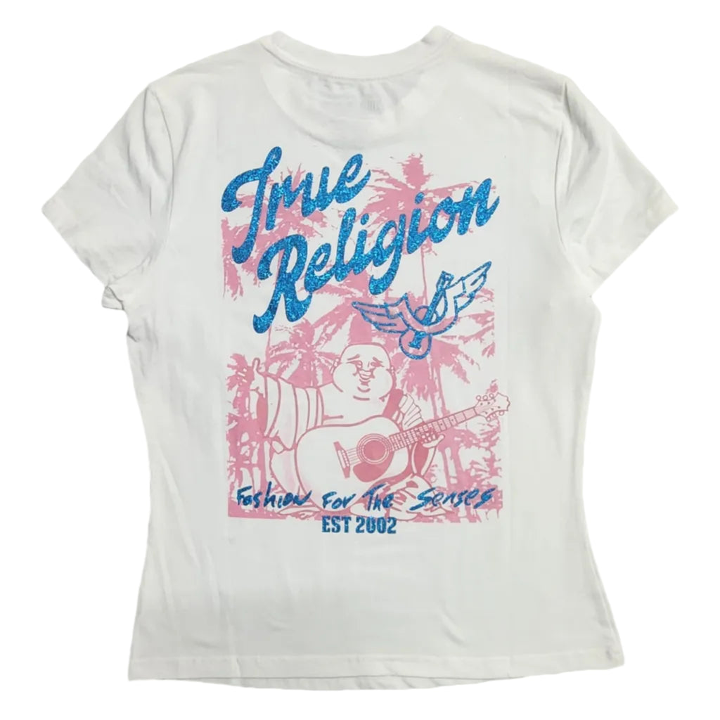 Playera Cuello Redondo True Religion Blanca Buddha Tropical Talla S