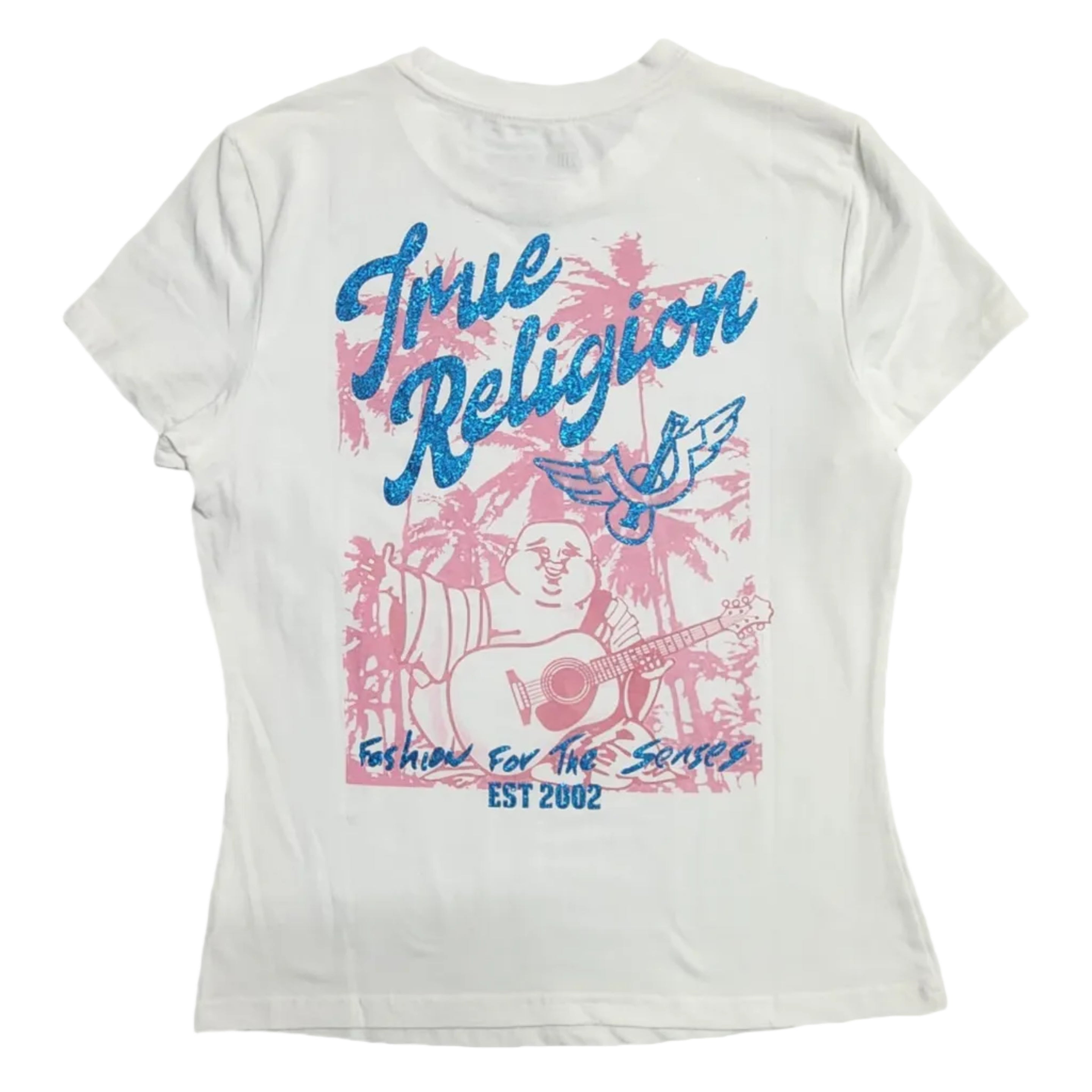 Playera Cuello Redondo True Religion Blanca Buddha Tropical Talla S