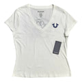 Playera Cuello V True Religion Mujer — Blanca Buddha Guitarrista Fashion for the Soulful Talla L