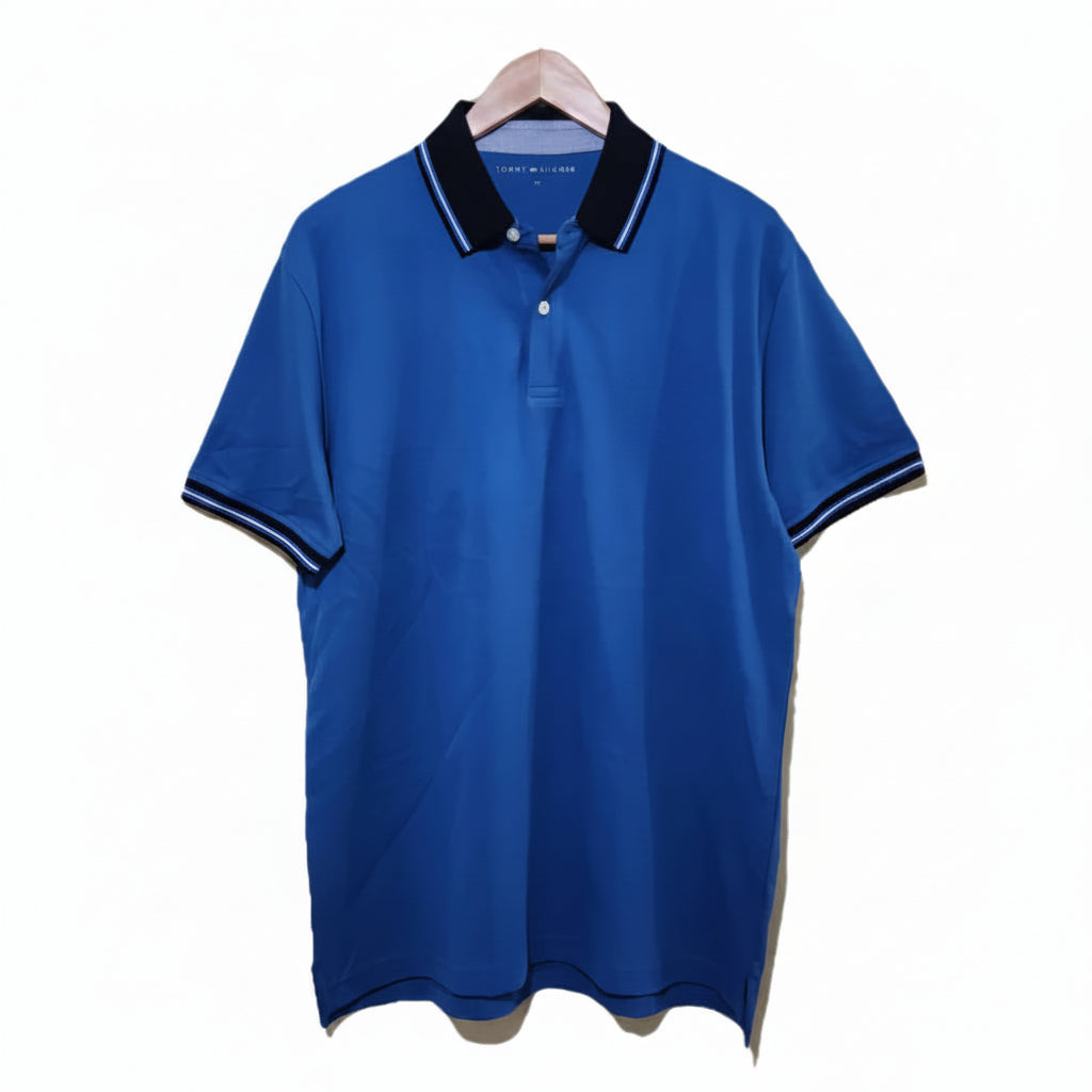 Playera Polo Tommy Hilfiger Hombre — Azul Royal Cuello Navy con Rayas Talla L
