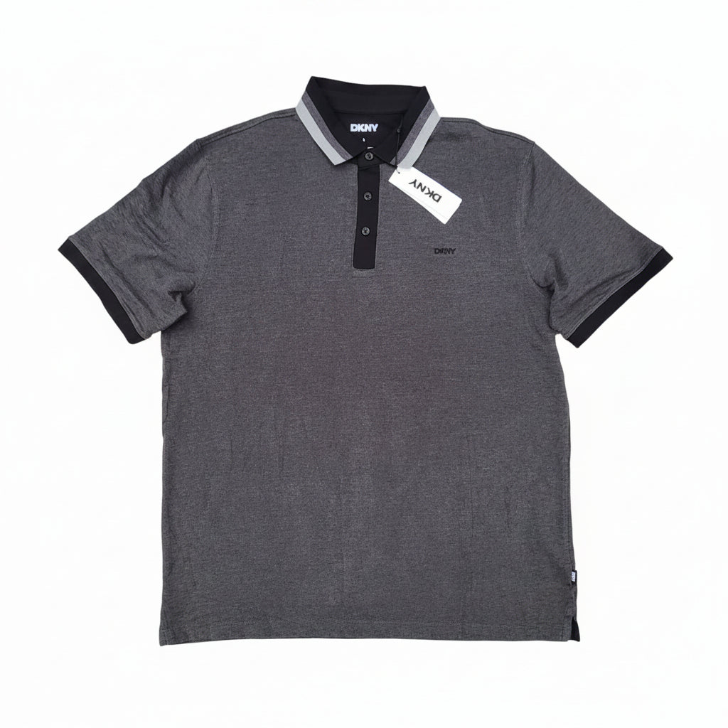 Playera Polo DKNY Hombre — Gris Marengo Cuello Negro Talla L