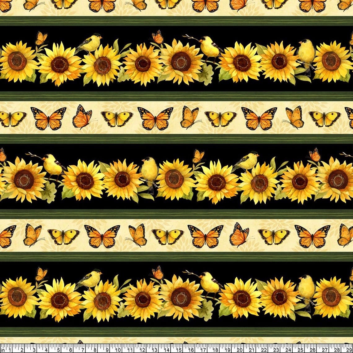 1/2 metro de Borde de Girasoles, Pájaros y Mariposas Colección Esplendor de Girasoles*