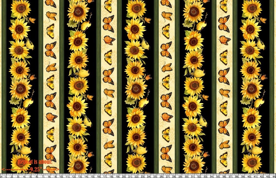 1/2 metro de Borde de Girasoles, Pájaros y Mariposas Colección Esplendor de Girasoles*