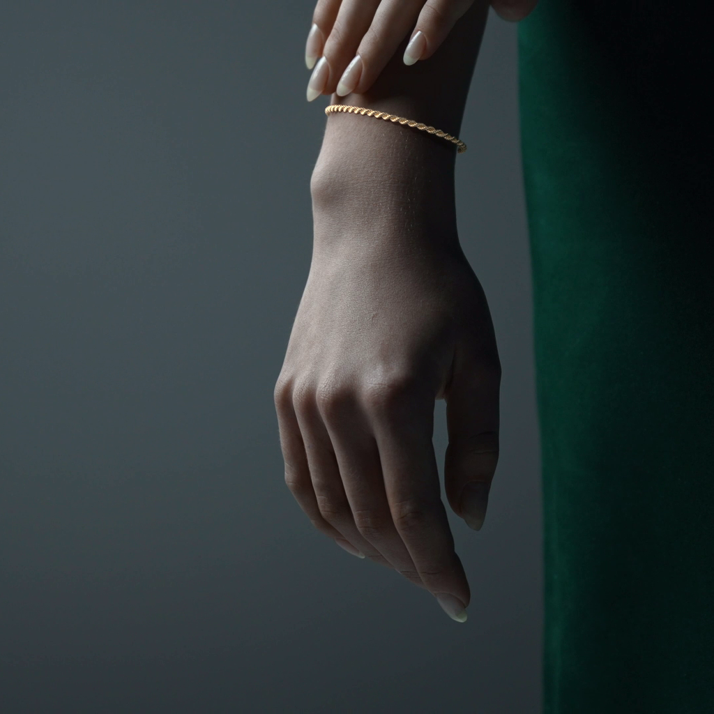 Pulsera de Oro 10K Estilo Torsal Italiano | Brazalete Elegante de 3.8mm