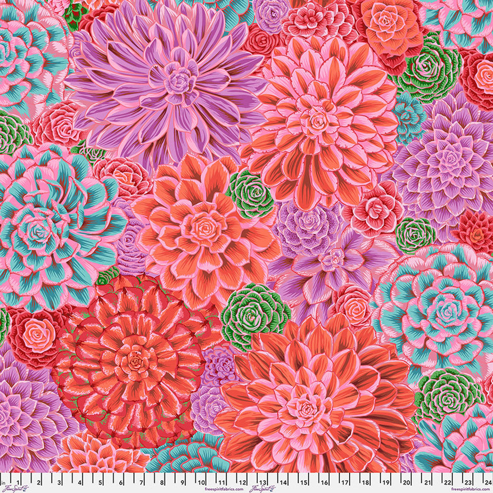1/2 metro de Tela de Suculentas Rosa y Naranja Drama de Kafe Fassett