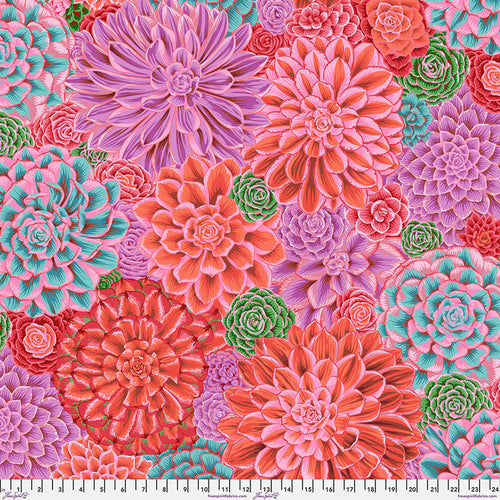 1/2 metro de Tela de Suculentas Rosa y Naranja Drama de Kafe Fassett