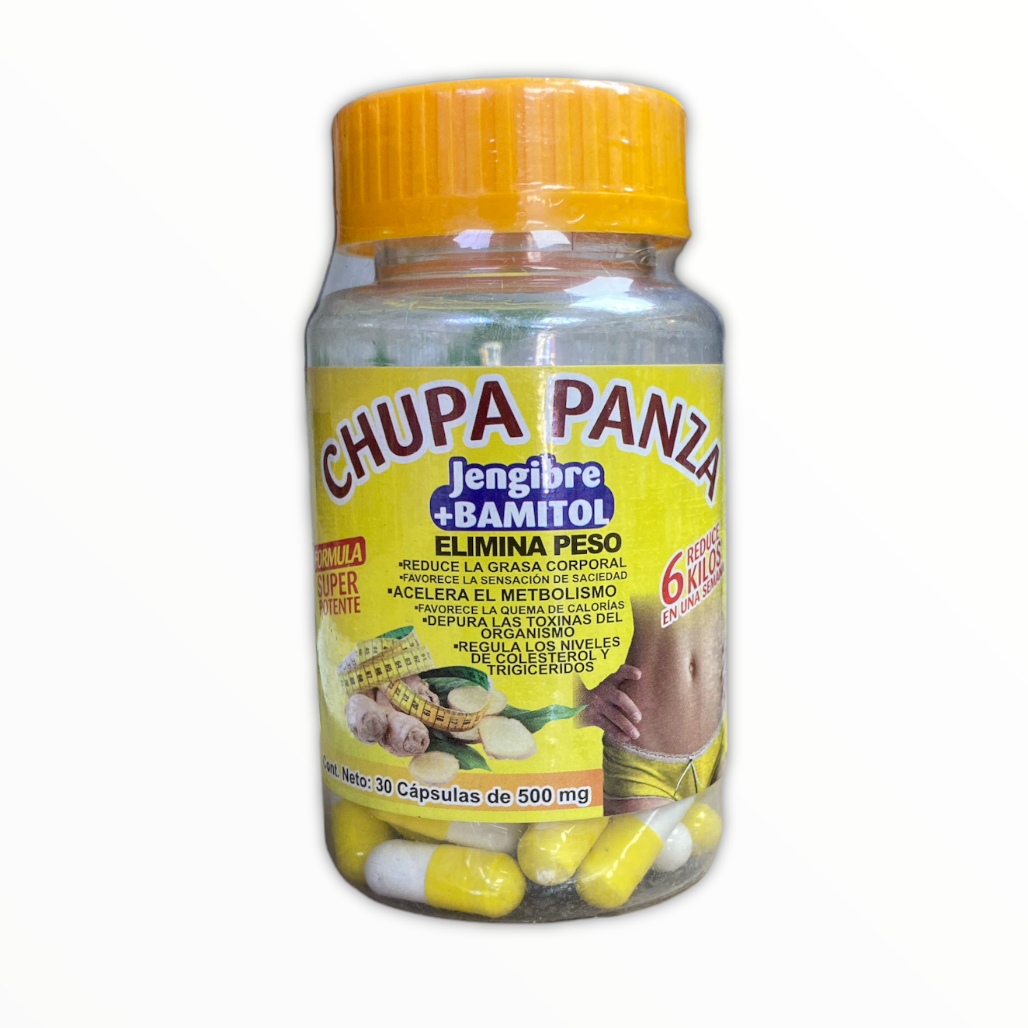 CAP CHUPA PANZA ( TRANSPARENTE AMARILLO) + JENGIBRE BAMITOL C/30