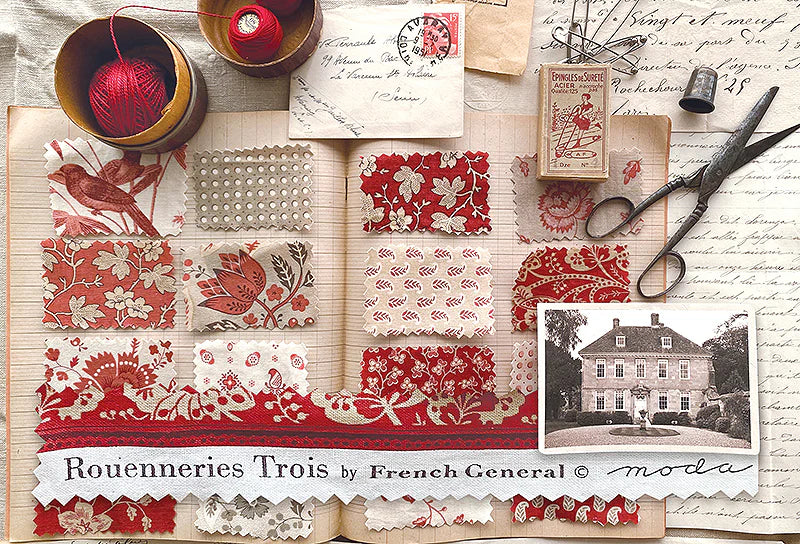 1/2 m de Flor de Tapiz French General en rojo y beige