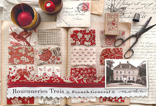 1/2 m de Flor de Tapiz French General en rojo y beige