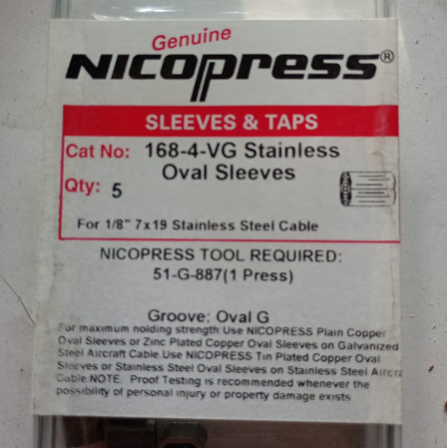 Manguito de Compresión Ovalado Nicopress 168-4-VG para Cable de Acero Inoxidable 1/8"