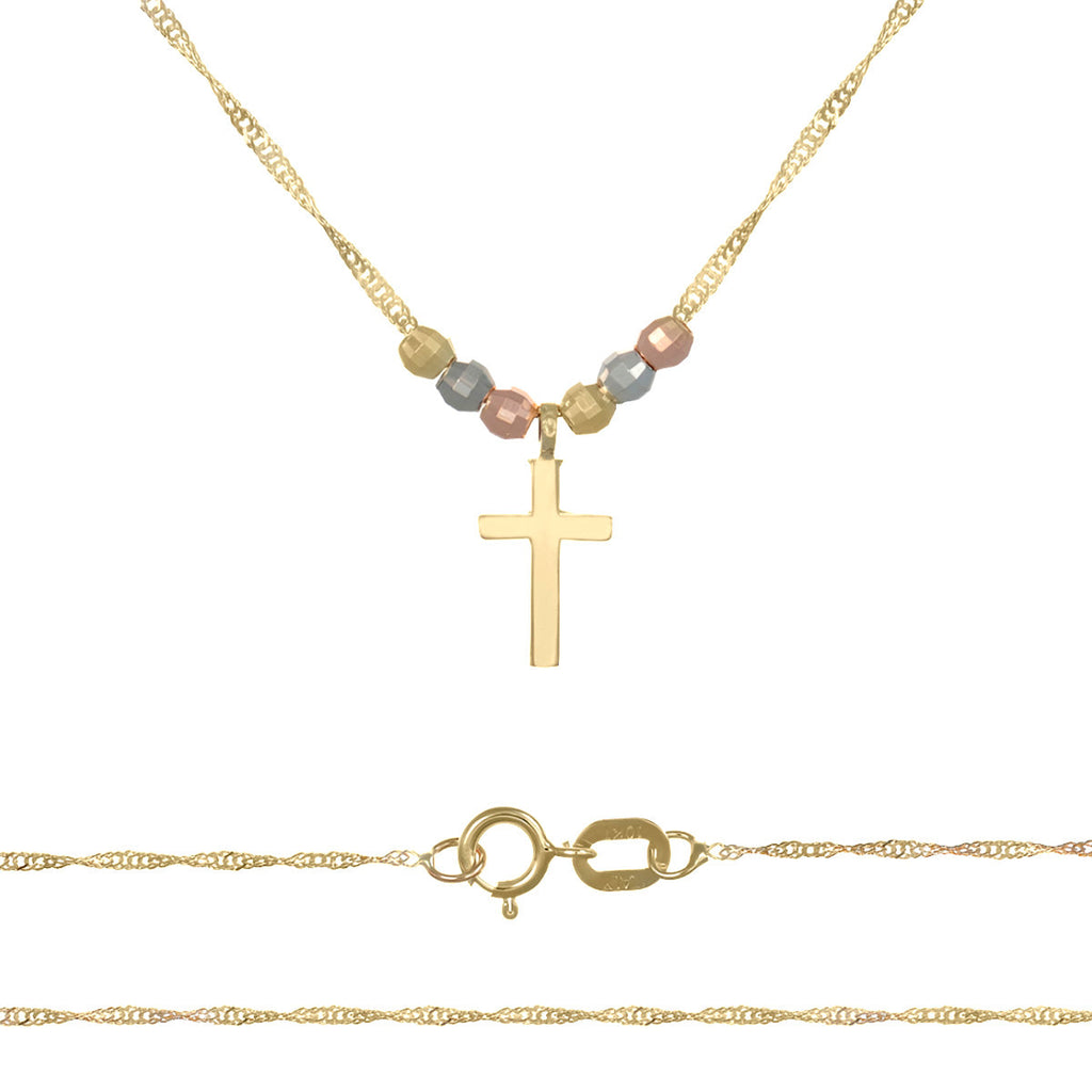 Gargantilla Italiana 14k De Cruz Y Bolas Tricolor