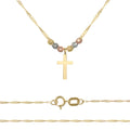 Gargantilla Italiana 14k De Cruz Y Bolas Tricolor