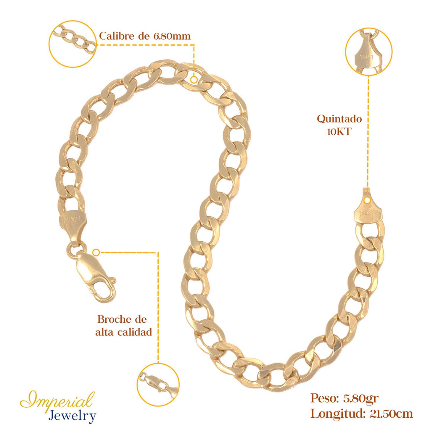 Pulsera Italiana Cubana Hueca De 10 Quilates 6.8mm, 21.5 Cm
