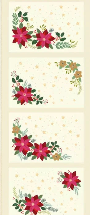 Panel de Cuatro Manteles de Noche Buena Navideños Lewis & Irene con detalles metálicos