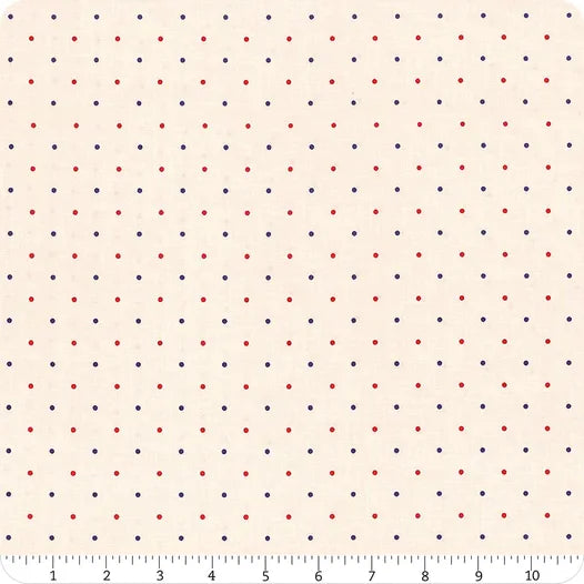 1/2 metro de Tela de algodón estampada Lunares azules y rojos Americana de Lori Holt