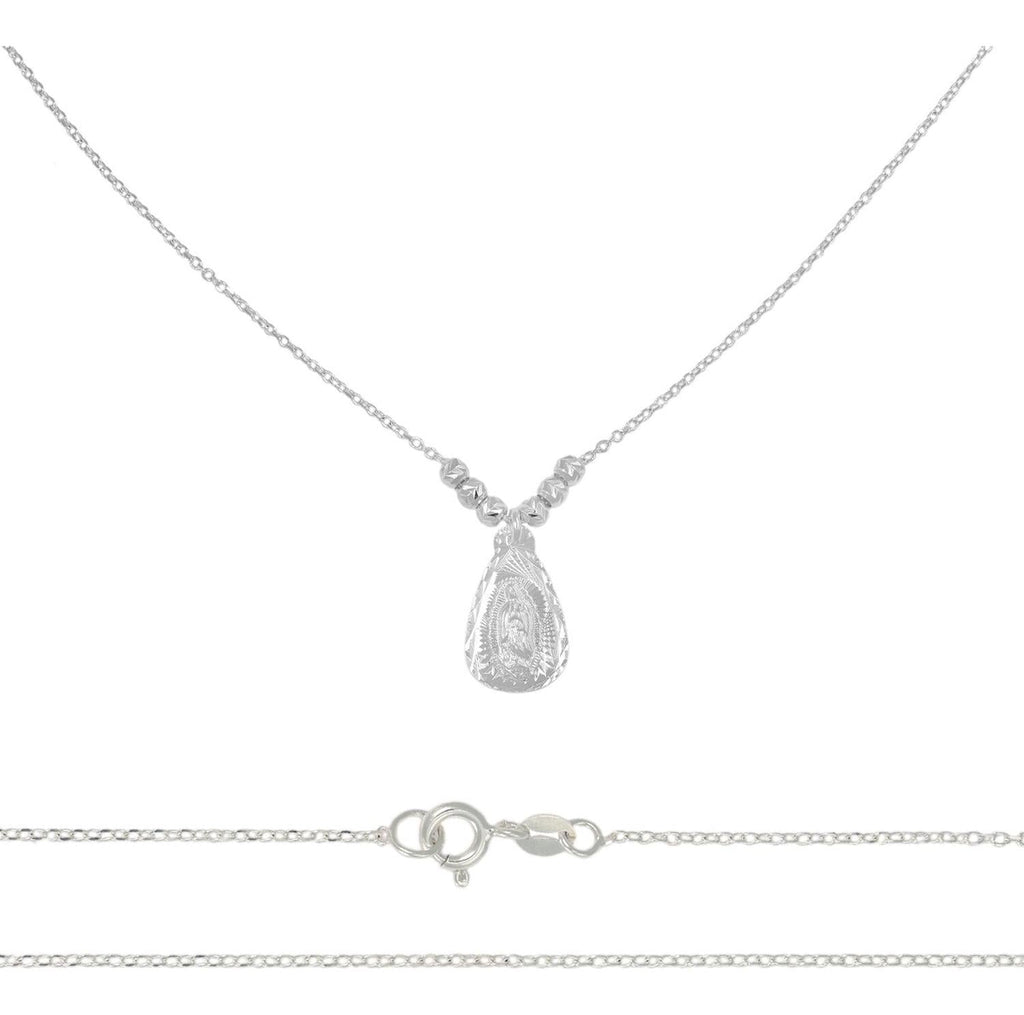 Collar De La Virgen De Plata 925 Con Bola Diamantada De 45cm