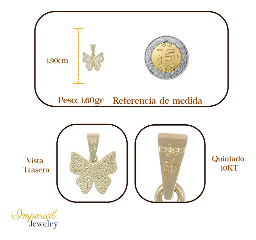Dije De Mariposa Con Zirconia En Oro De 10k 1.7 Grm