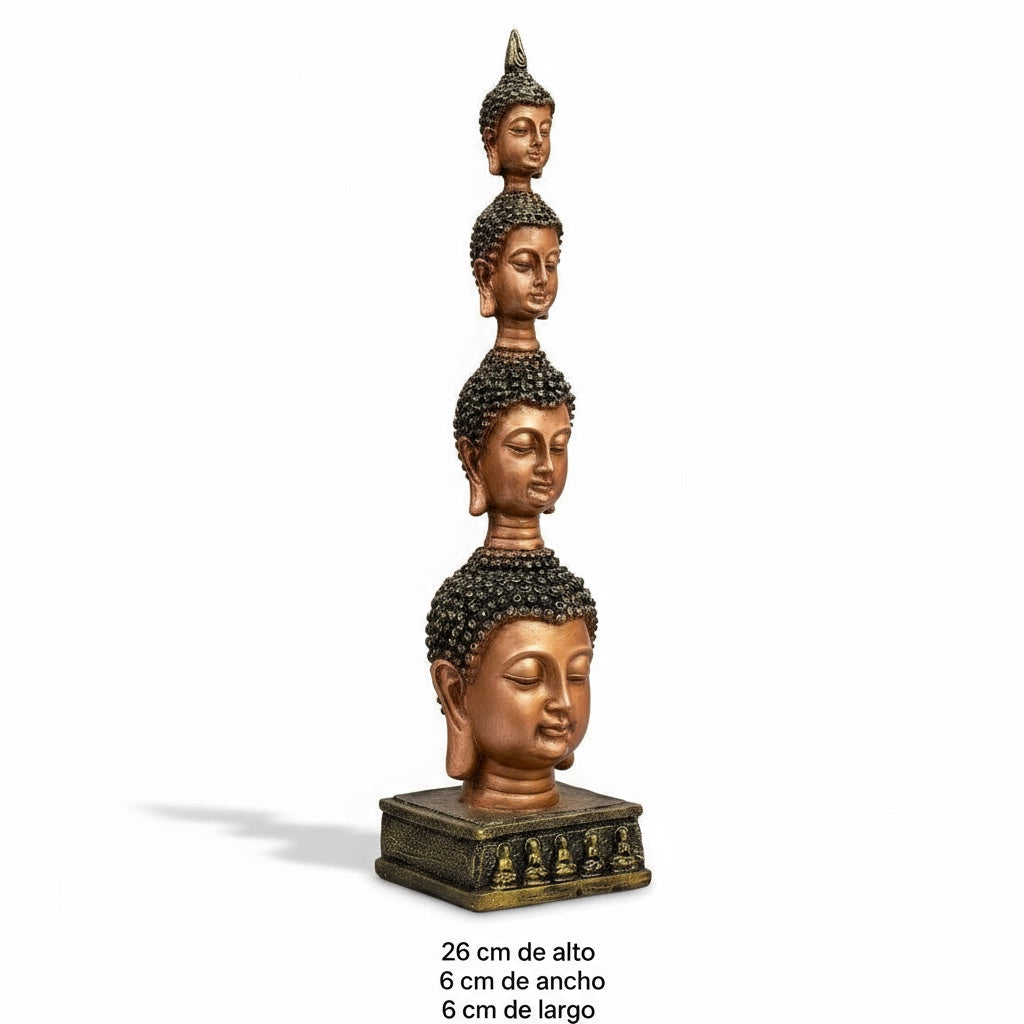 Buda Pedestal Cabezas Figura De Resina 26 Cm Alto