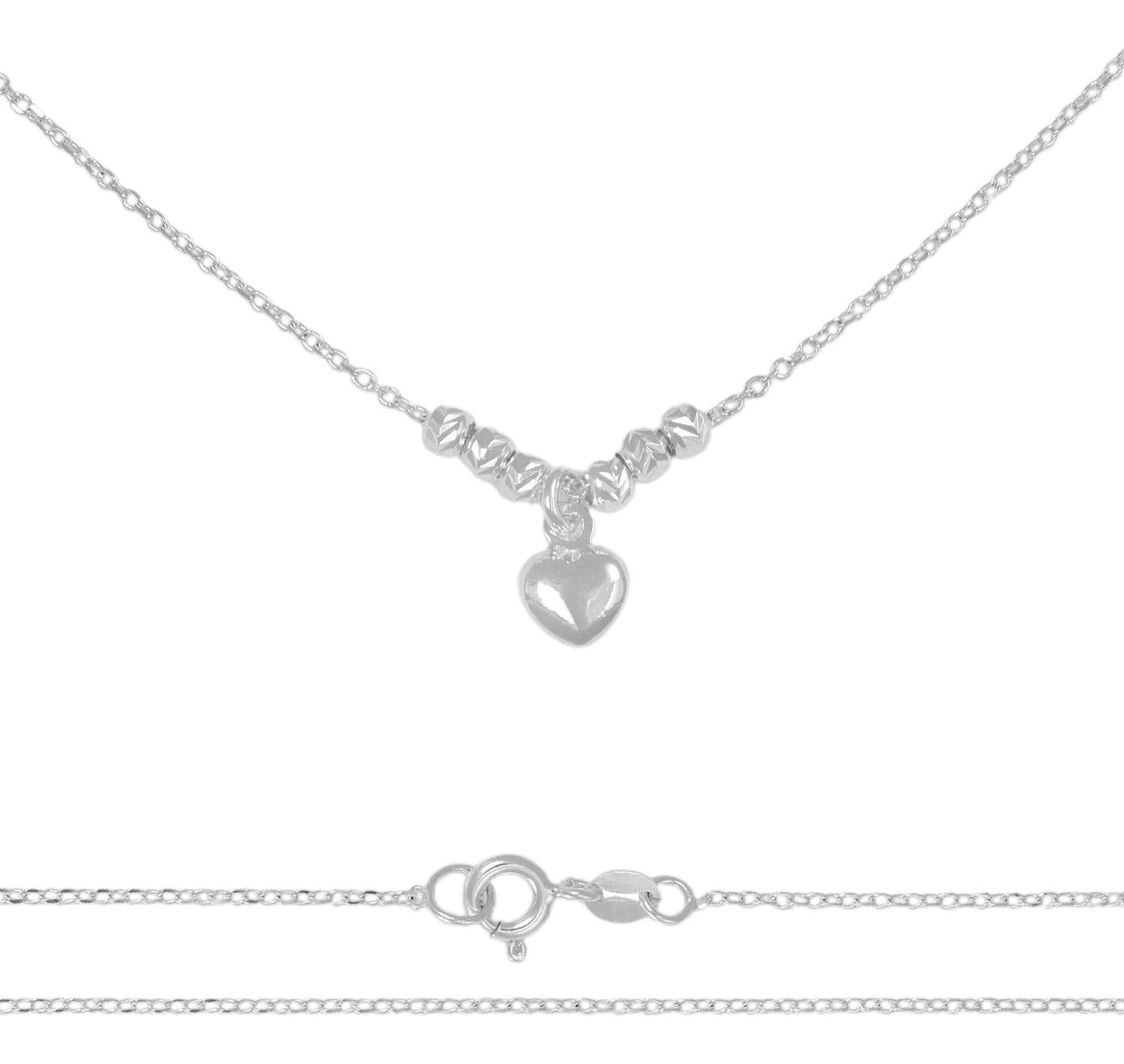 Collar De Corazon Inflado De Plata 925 Con Bola De 45 Cm
