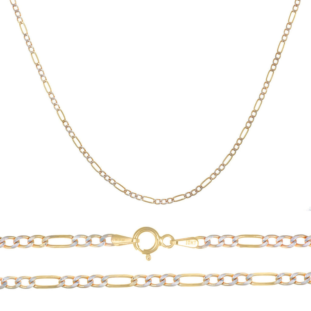 Cadena De Oro Italiano 10k Figaro 3x1 Pave 50 Cm 2.3mm