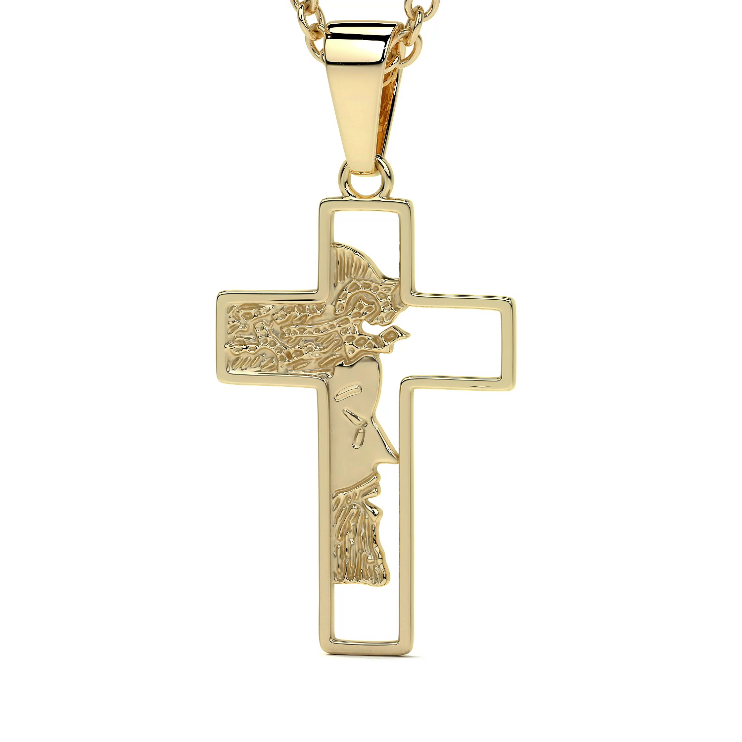 Dije de Cruz de Oro 10K con Rostro de Cristo – Elegancia y Fe para Hombre