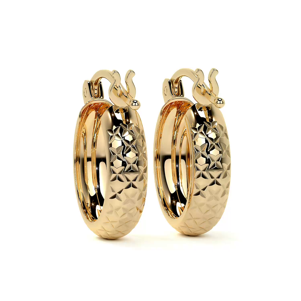 Arracada Diamantada Bangle De Oro 10k Estilo Panal, 4mm de Ancho