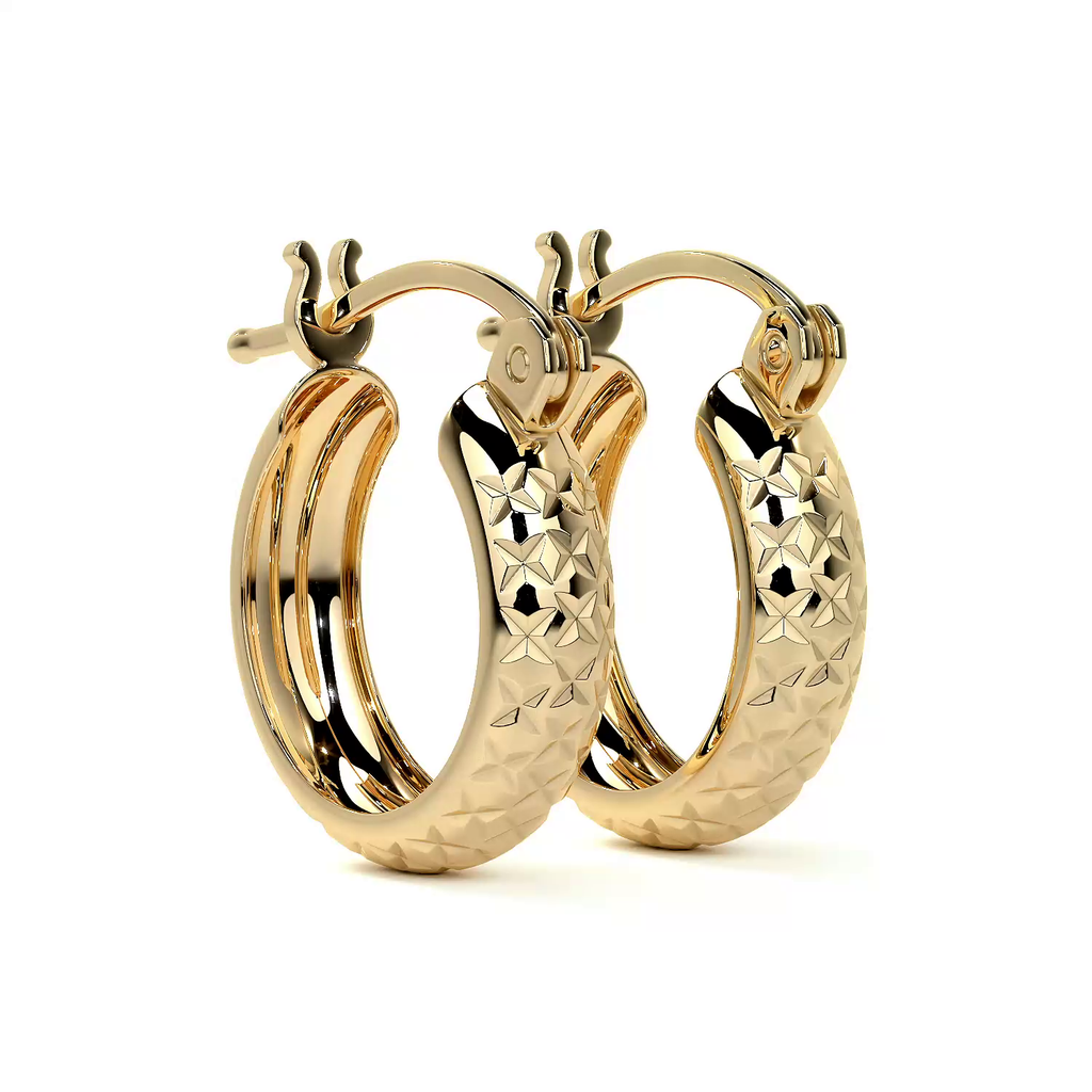 Arracada Diamantada Bangle De Oro 10k Estilo Panal, 4mm de Ancho