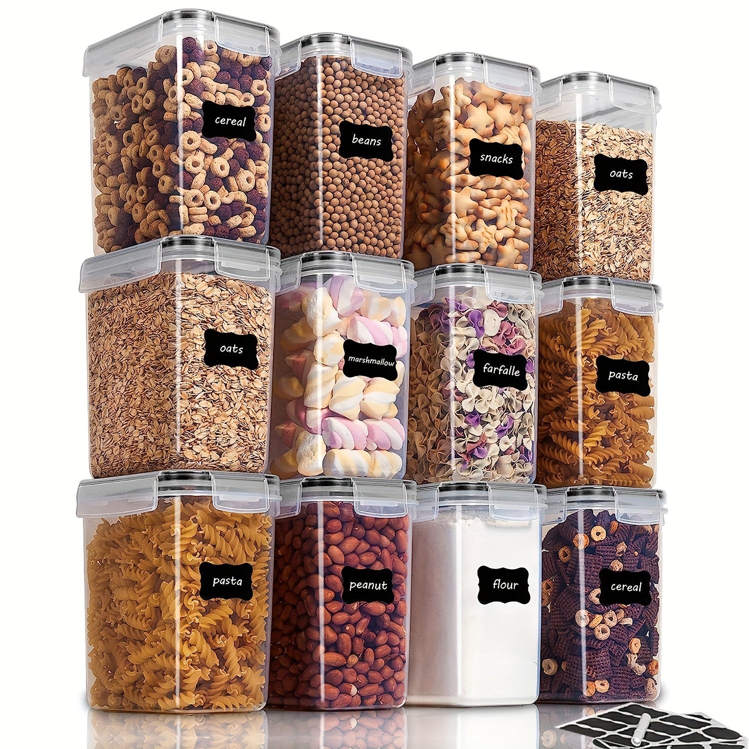 Set de 6/12 Contenedores Herméticos 1.6L - BPA Free, Sellado Hermético, Apilables, con Etiquetas y Marcador, Organización de Cocina