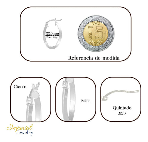 Arete Ovalado De Tubo Triangular De Plata 925 Liso De 22 Mm