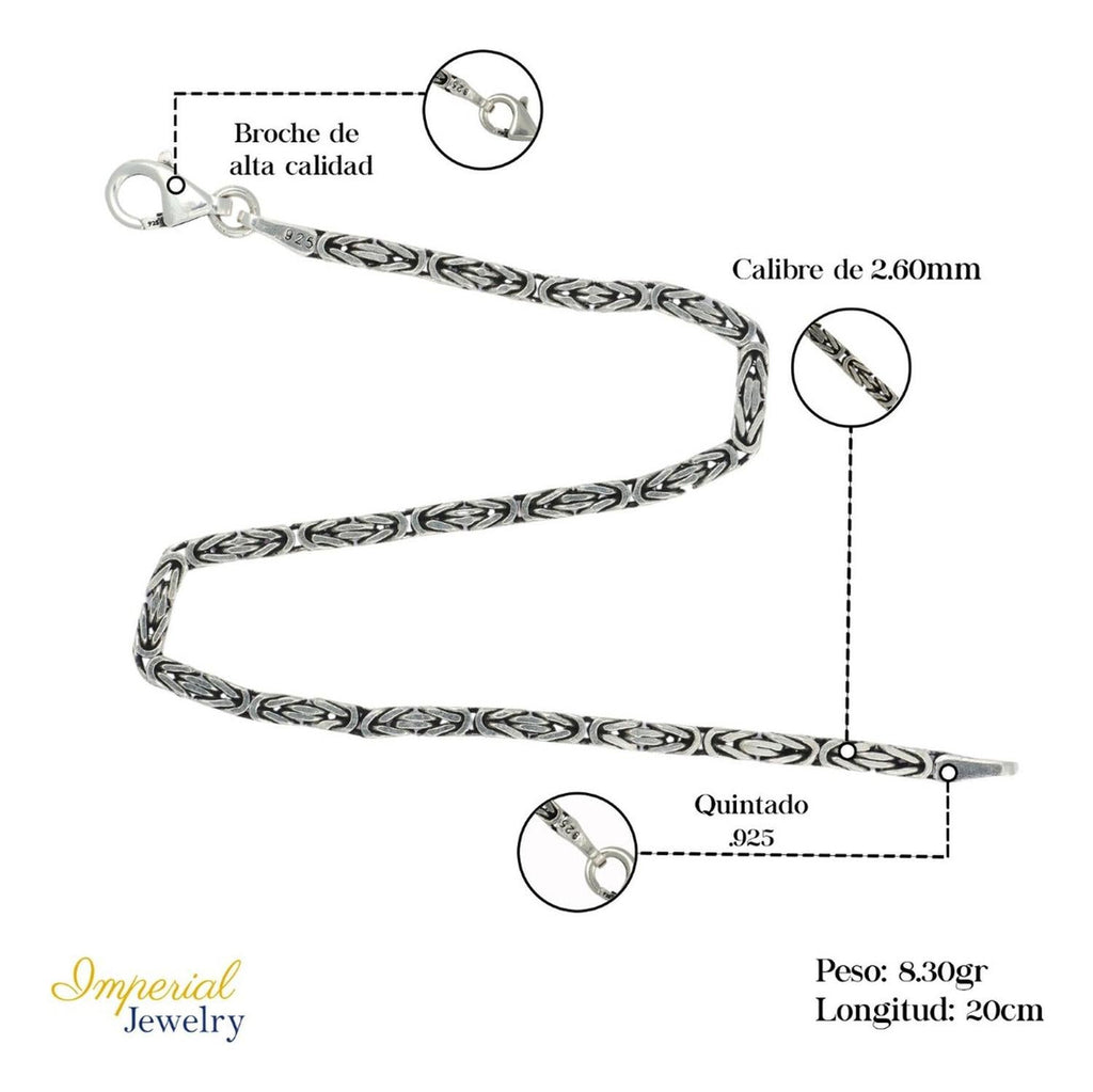 Pulsera De Plata 925 Bizantino 20cm Calibre 2.6 Mm Italiana