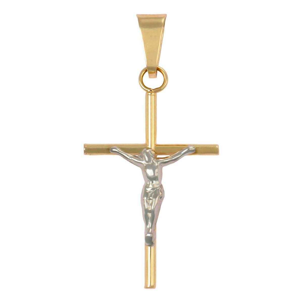 Dije De Cruz De Tubo Con Cristo Rodinado De Oro De 10k